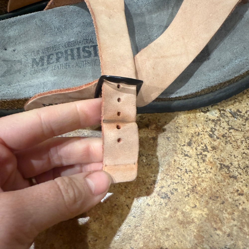 Mephisto Helen Leather Sandals Peach Size 42 US 12 Cork Slide Comfort Vacation - Picture 9 of 12